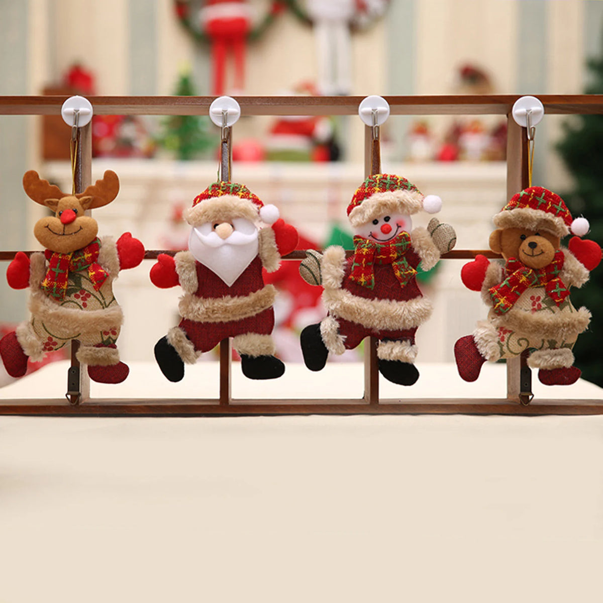 Fabric Christmas hanging ornaments Santa and snowman - image 5
