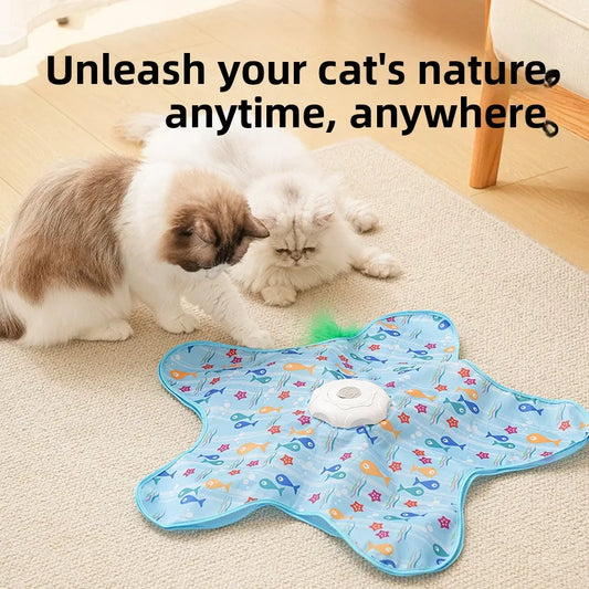 Interactive hide and seek cat toy with moving feather