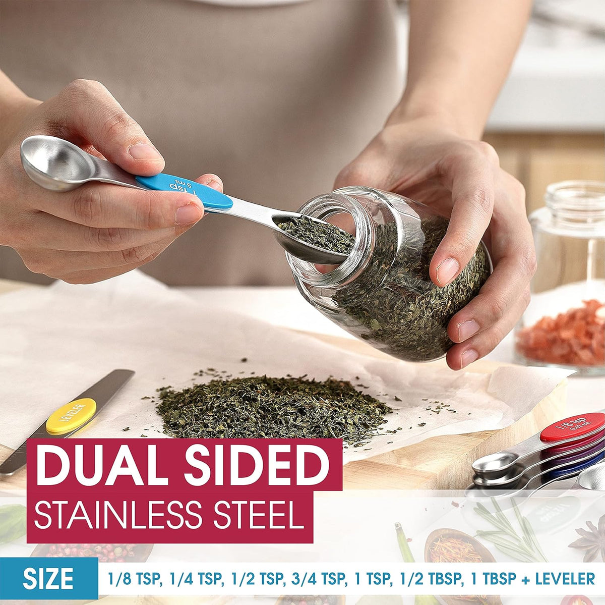 Stainless Steel Magnetic Measuring Spoons Set with Leveler