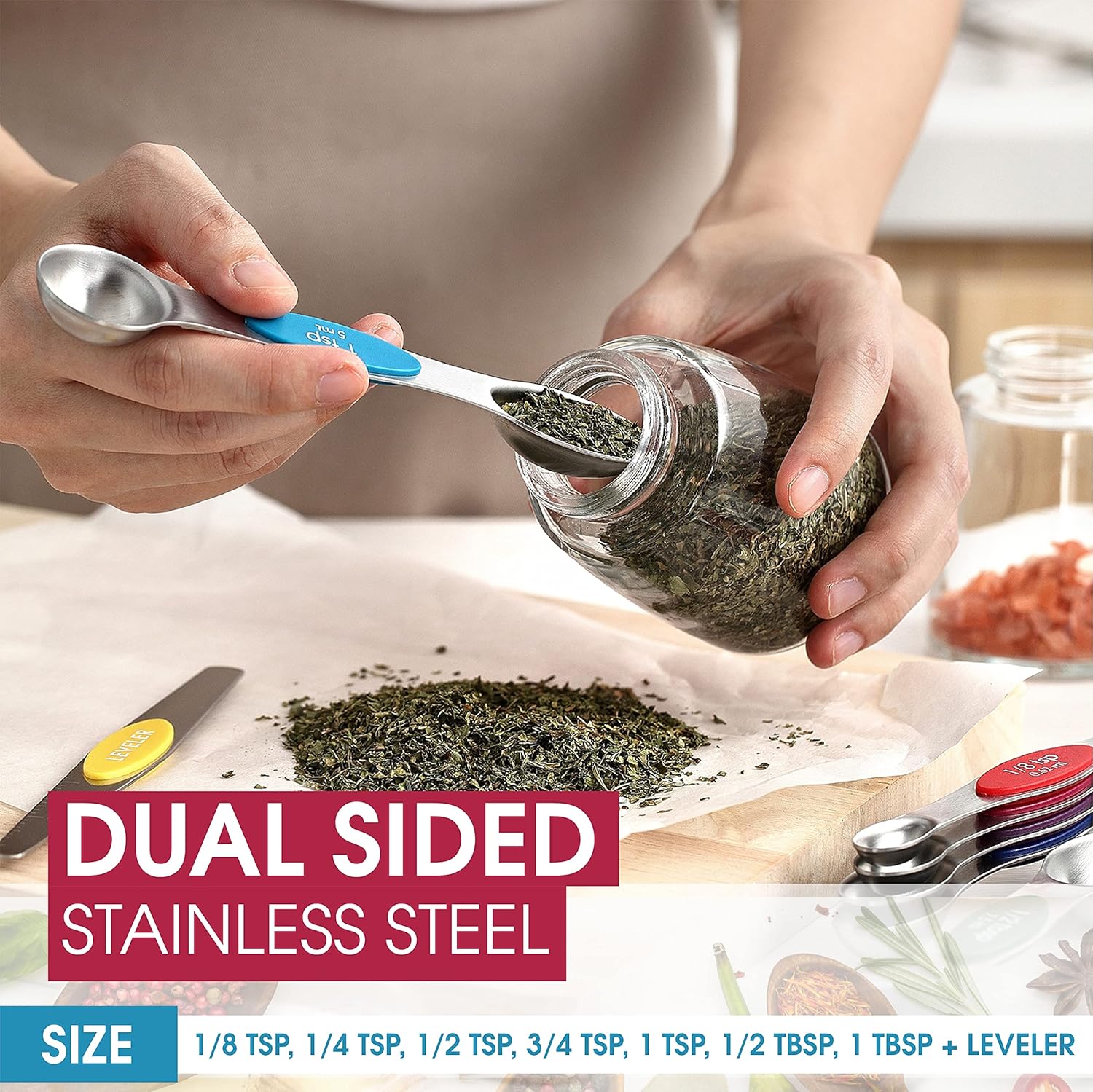 Stainless Steel Magnetic Measuring Spoons Set with Leveler