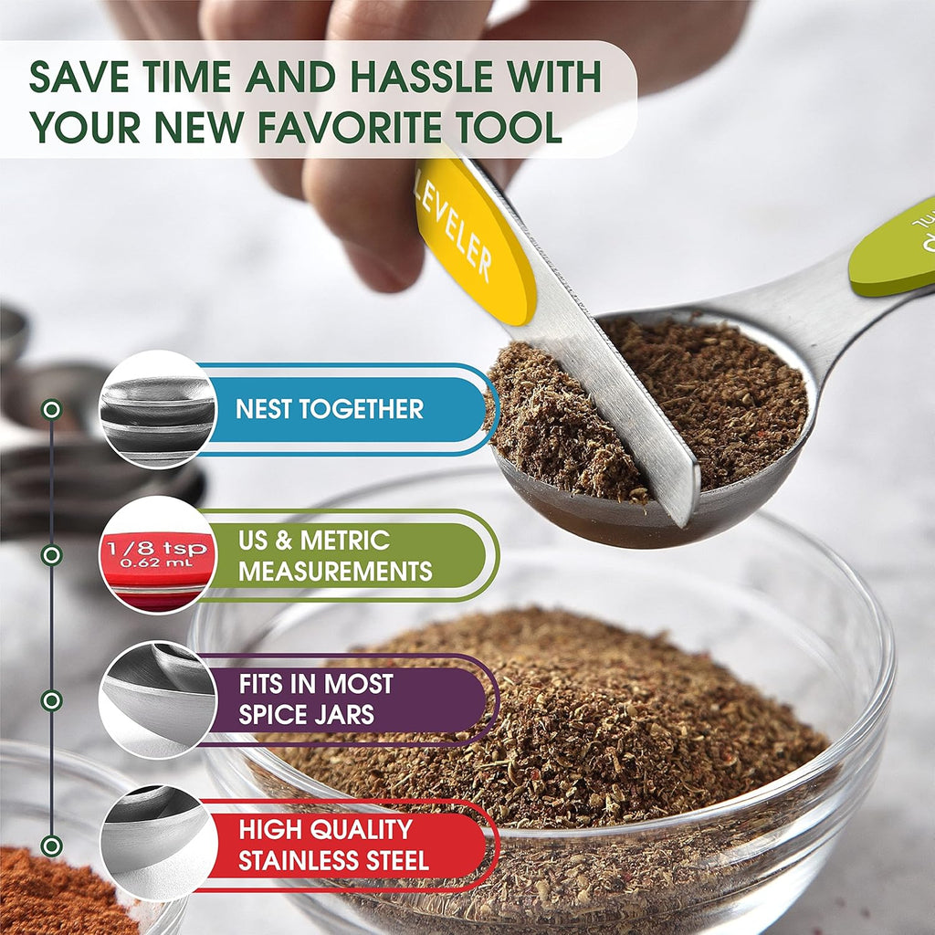 Stainless Steel Magnetic Measuring Spoons Set with Leveler
