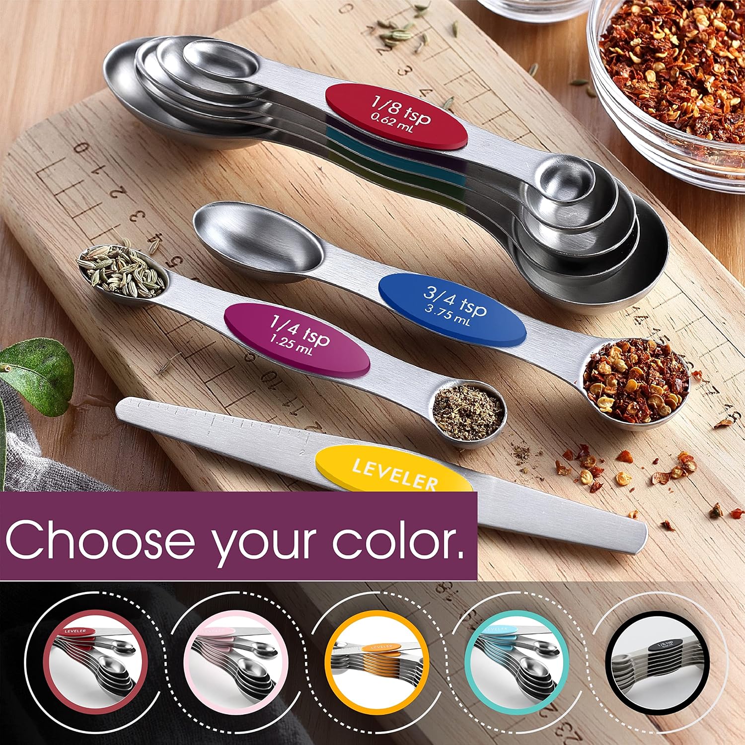 Stainless Steel Magnetic Measuring Spoons Set with Leveler