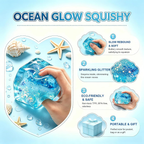 Square glitter squishy toy with translucent filling for sensory fidgeting