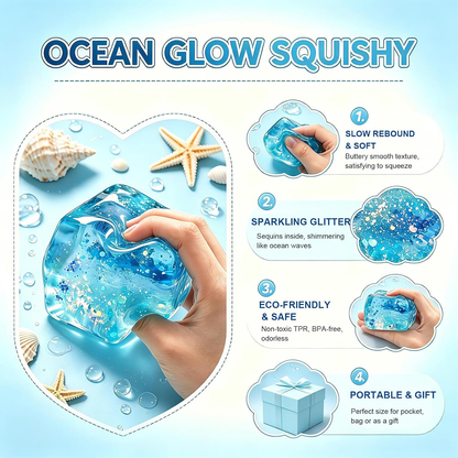 Square glitter squishy toy with translucent filling for sensory fidgeting