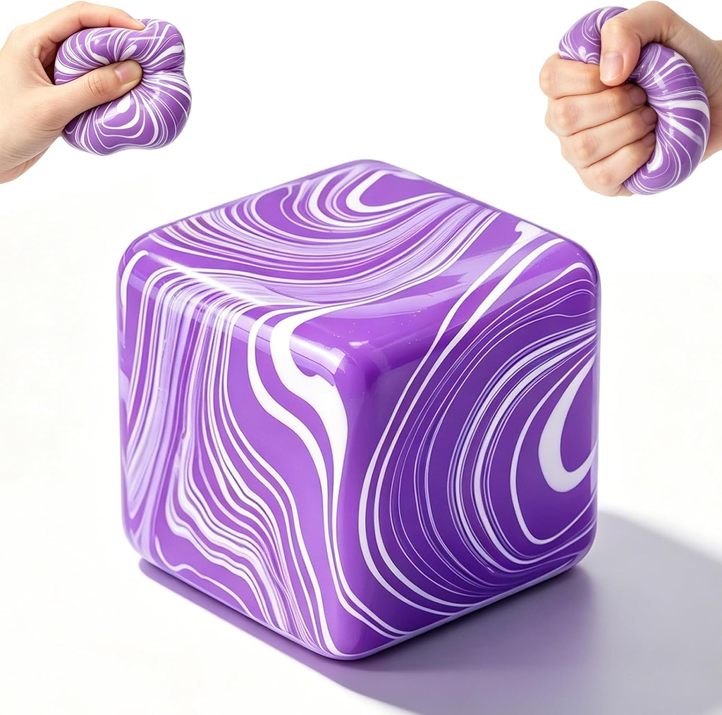 Slow-rising translucent square sensory toy with sparkling glitter interior