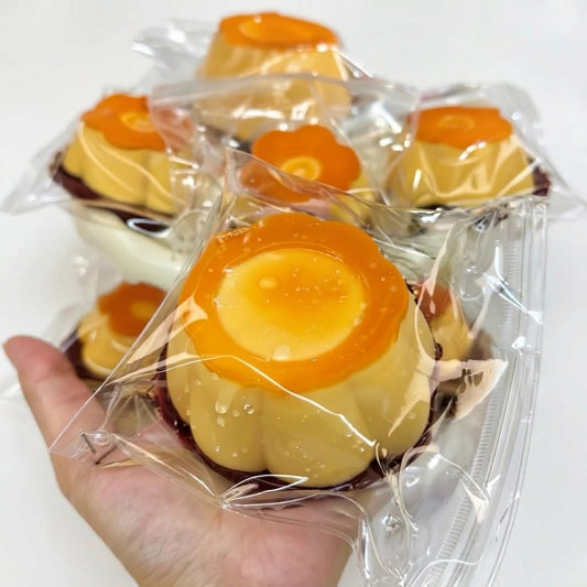 Big caramel pudding Taba squishy with soft silicone texture and cute pudding design