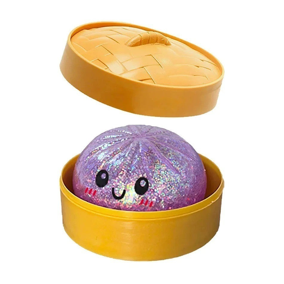 Portable glitter dumpling squishy toy for stress relief and sensory activities