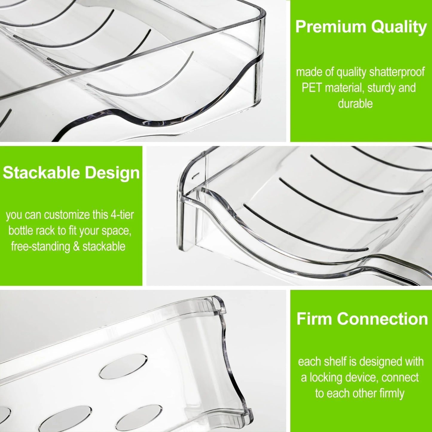 4-Pack Stackable Water Bottle Organizer, Plastic Cabinet & Fridge Storage Rack, Holds 16 Bottles, Kitchen & Pantry Cup Holder