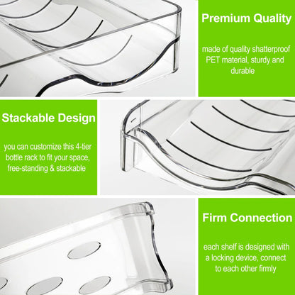 4-Pack Stackable Water Bottle Organizer, Plastic Cabinet & Fridge Storage Rack, Holds 16 Bottles, Kitchen & Pantry Cup Holder