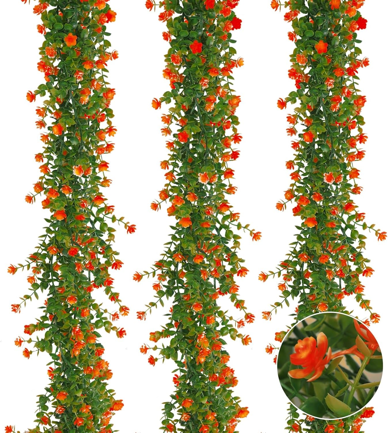 3-Pack Black Artificial Eucalyptus Garland with Flowers, Halloween & Fall Party Decor, Fake Floral Greenery for Wall Backdrop