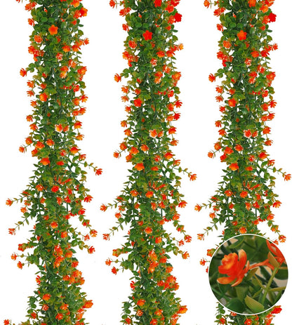 3-Pack Black Artificial Eucalyptus Garland with Flowers, Halloween & Fall Party Decor, Fake Floral Greenery for Wall Backdrop