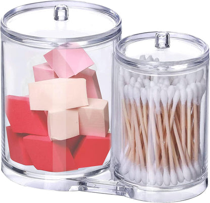 2-Pack Clear Plastic Qtip & Cotton Ball Holder Jars with Lids, Bathroom Storage Canisters (20oz & 10oz)
