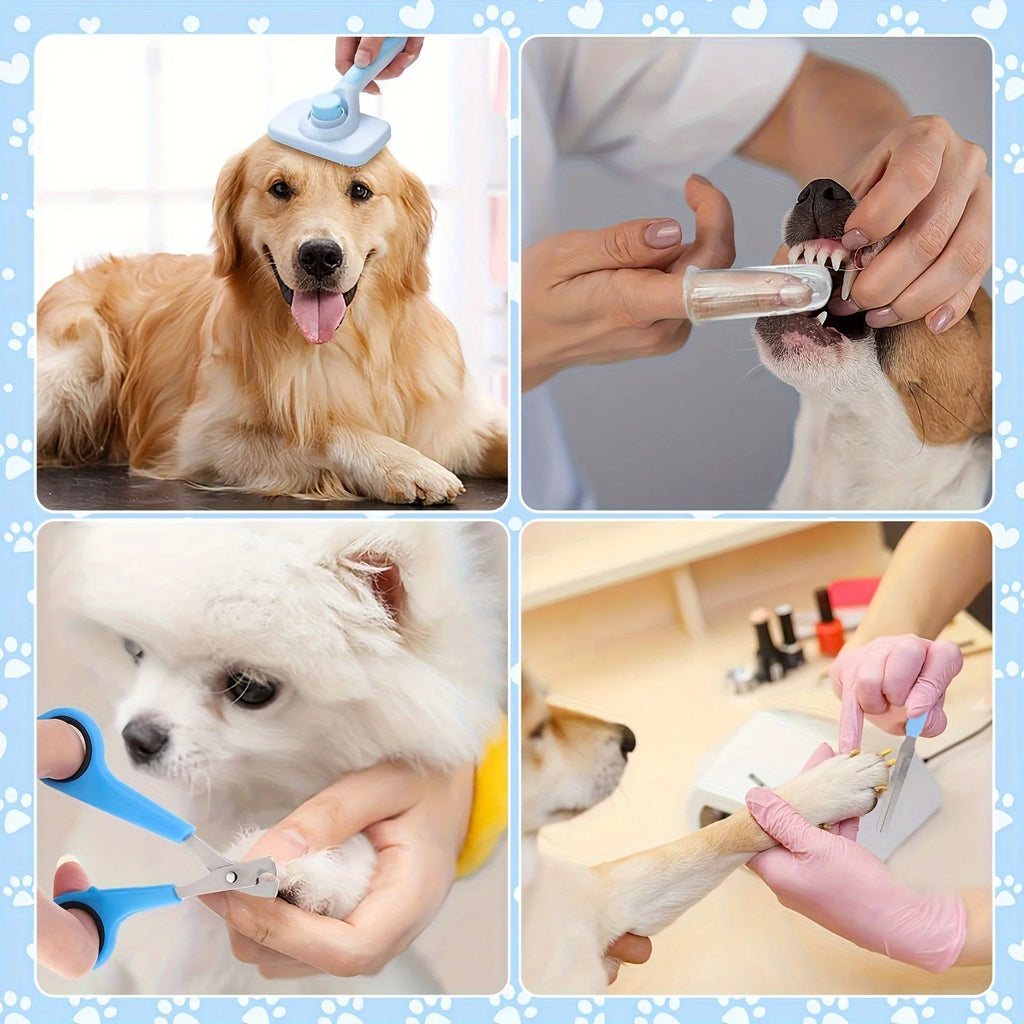 7-Piece Cat & Dog Grooming Brush Kit with Shedding, Flea & Bath Brushes
