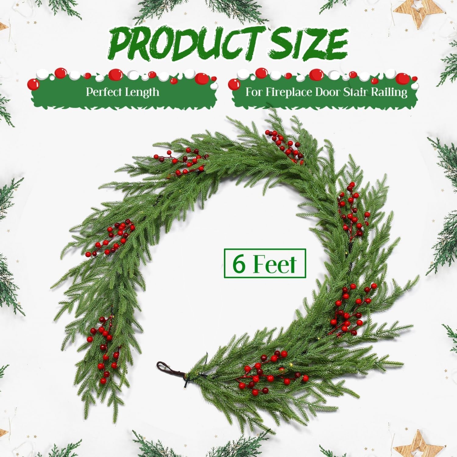 LED Christmas Norfolk Pine Garland Artificial Real Touch Garland for Mantle