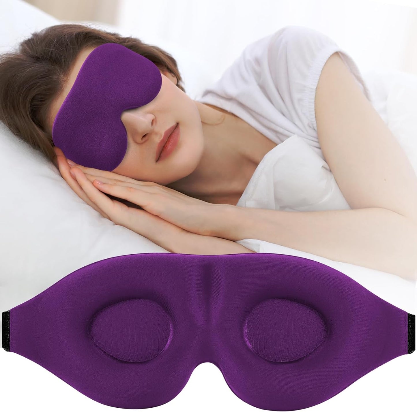 3D Contoured Sleep Mask for Side Sleepers – Light-Blocking Eye Mask with Adjustable Strap for Travel, Nap & Night Sleep (Black)