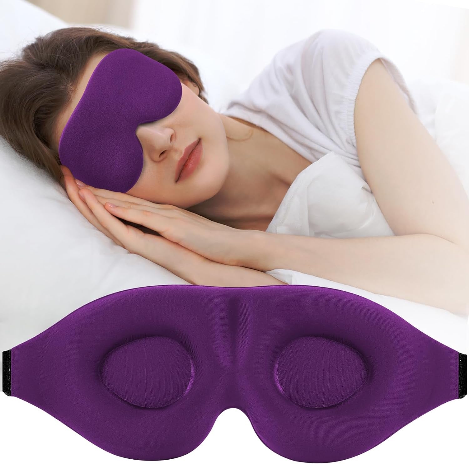 3D Contoured Sleep Mask for Side Sleepers – Light-Blocking Eye Mask with Adjustable Strap for Travel, Nap & Night Sleep (Black)
