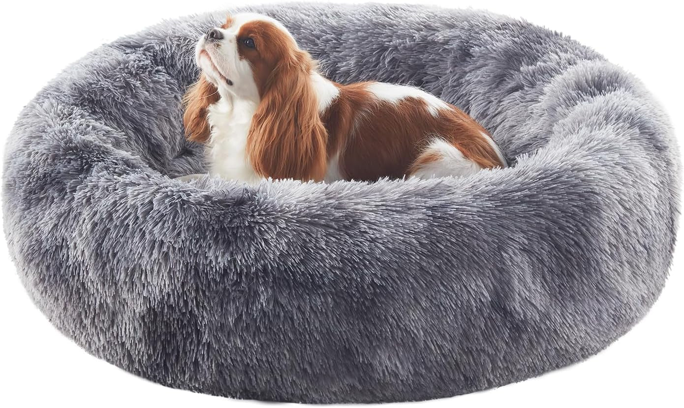Donut Dog Bed for All Dogs Calming Plush Washable Round Bed 