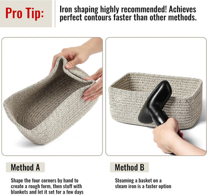8 Pack Small Storage Baskets for Organizing, Woven Rope Bins for Bathroom, Closet, Shelf Organizer, Cute Cube Decorative Box for Towels, Baby Nursery, Toys, Gift Empty Baskets - 11.5"X7.5"X4.7"-Brown