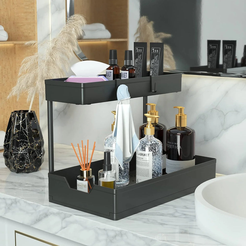 2-Pack Under Sink Organizer, 2-Tier Sliding Storage Drawers for Kitchen & Bathroom