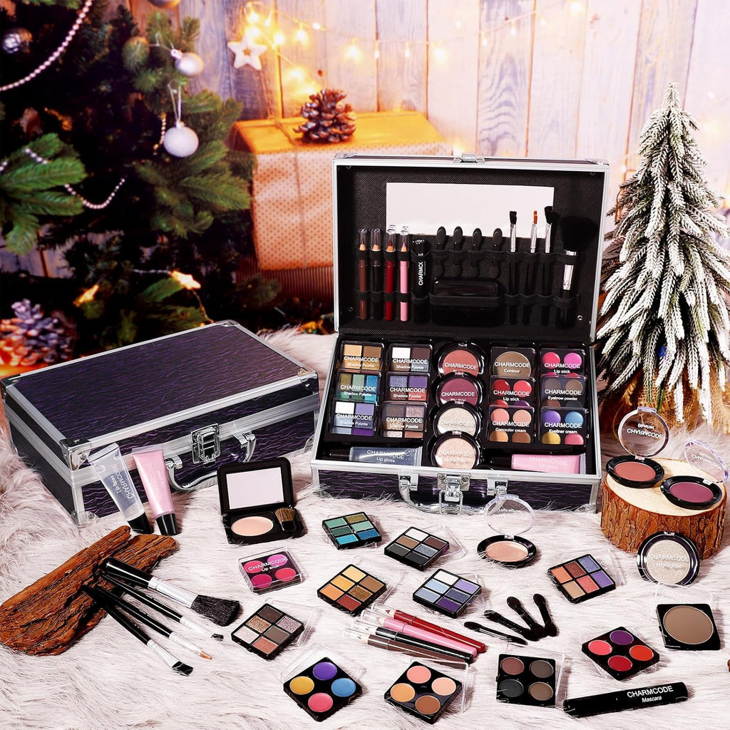 Makeup Kit for Teen Girls & Women, Full Beauty Train Case with Starter Cosmetic Set – Eyeshadow, Lip Gloss, Blush, Highlighter, Brushes & More (Purple)