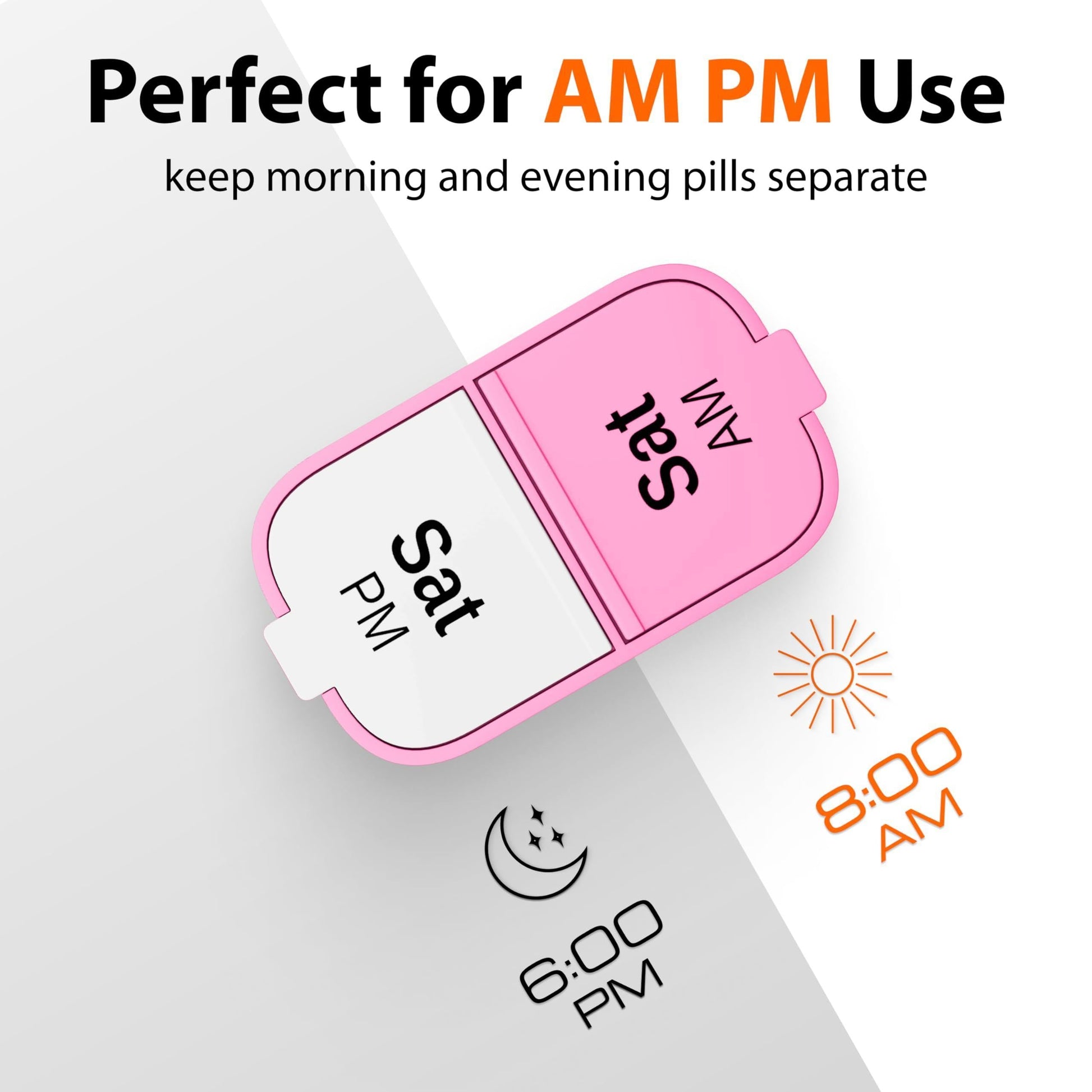 Extra Large Pill Organizer Pink White 2 Times a Day Big Pill Box 7 Day Am Pm XL