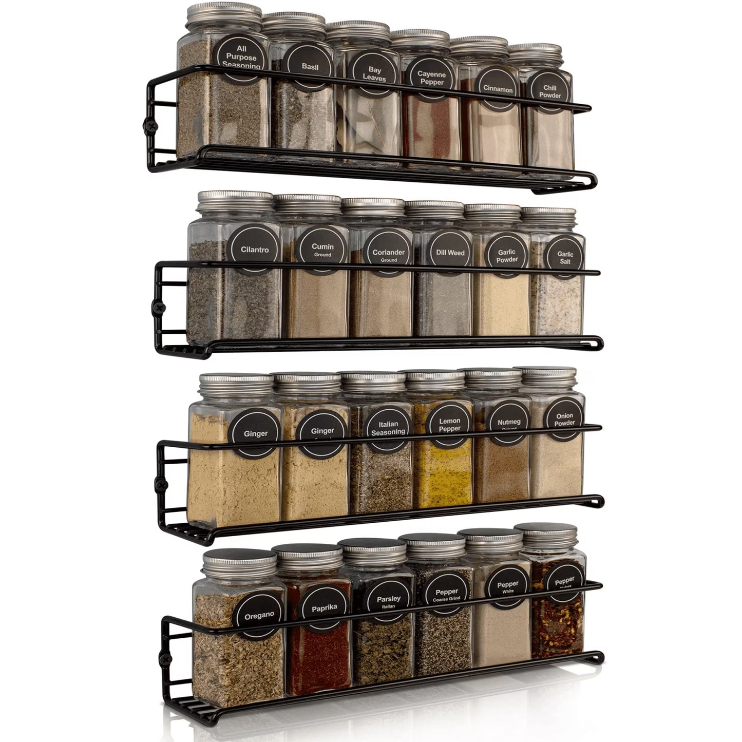 4-Tier Metal Spice Rack Organizer, Hanging Cabinet or Wall Mount, Space-Saving Seasoning Storage for Kitchen, Pantry, or Cupboard (11.5")