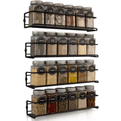 4-Tier Metal Spice Rack Organizer, Hanging Cabinet or Wall Mount, Space-Saving Seasoning Storage for Kitchen, Pantry, or Cupboard (11.5")