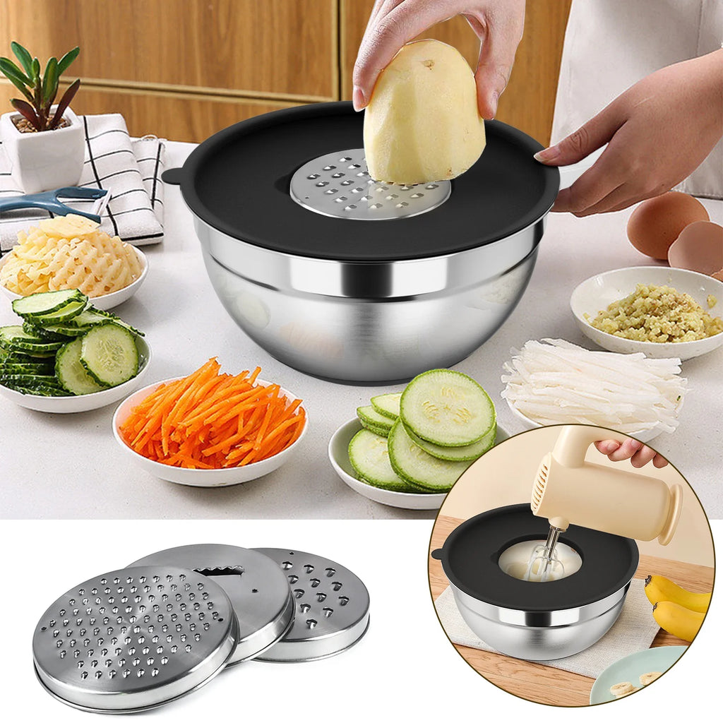 26-Piece Stainless Steel Mixing Bowl Set with Lids & Grater Attachments, Non-Slip Nesting Bowls for Mixing, Serving & Baking (1.5–7 Qt, Black)