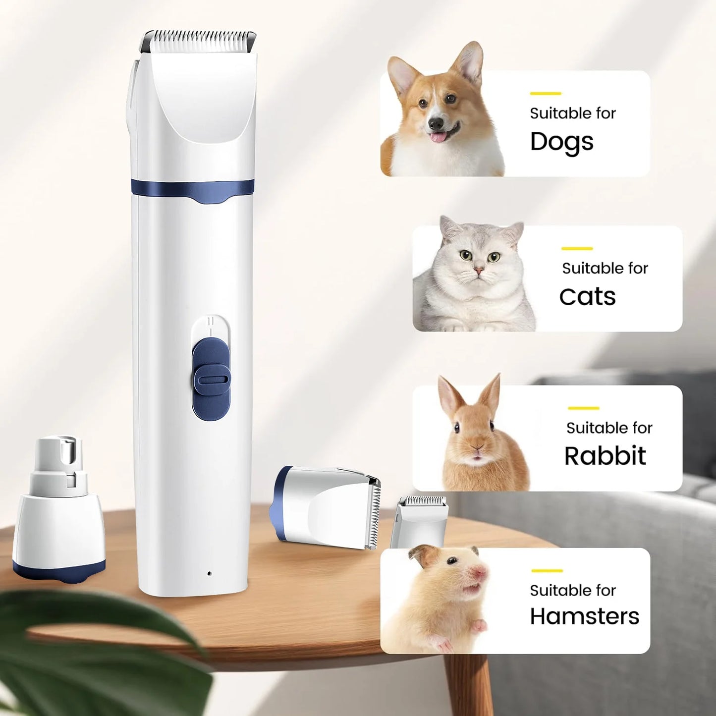 4-in-1 Cordless Pet Grooming Kit for Dogs & Cats – Clippers & Nail Grinder for Hair, Nails, Paws, Face & Ears