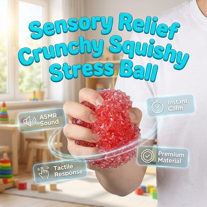 Red slow-rising squishy squeeze ball with non-sticky sensory texture