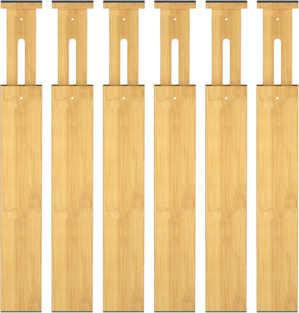 4-Pack Adjustable Bamboo Drawer Dividers, 12–17" for Kitchen, Closet, Dresser, Bedroom & Office Organization