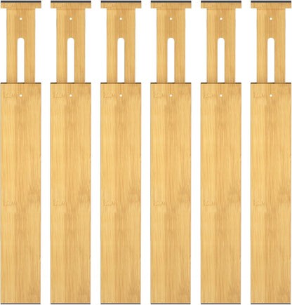 4-Pack Adjustable Bamboo Drawer Dividers, 12–17" for Kitchen, Closet, Dresser, Bedroom & Office Organization