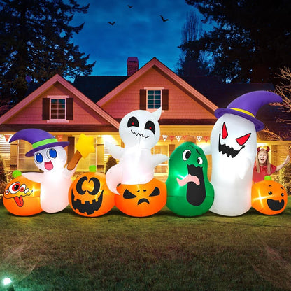 Large ghost and pumpkin inflatable Halloween decoration for outdoor lawn