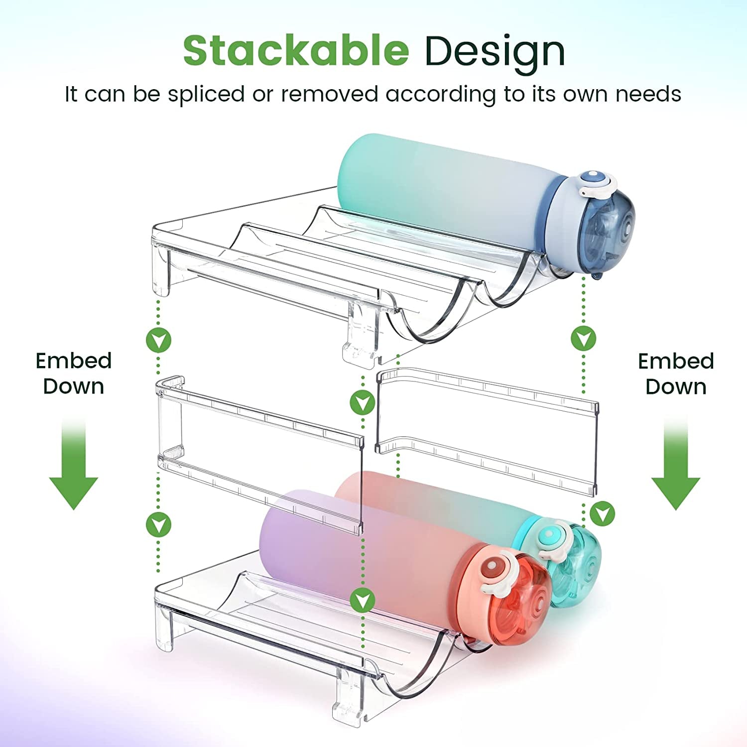 Water Bottle Organizer for Cabinet, 2 Packs Water Bottle Storage Rack, Water Bottle Holder for Cabinet