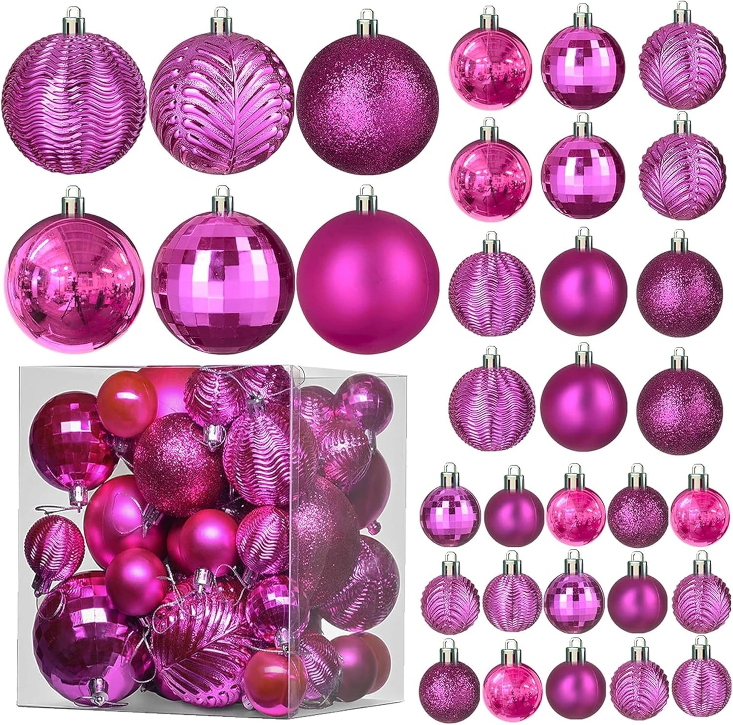  36-Piece Shatterproof Green Christmas Ornaments – 3 Sizes, 6 Styles with Hanging Loops for Tree, Wreath & Holiday Decor
