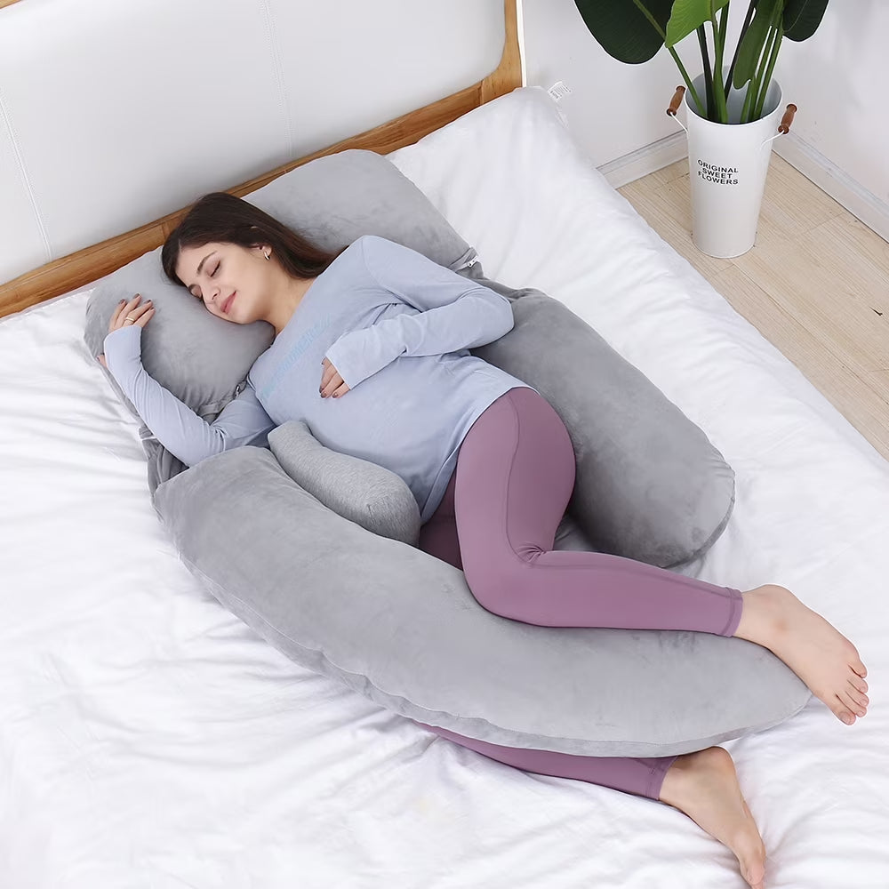 60In Extra Large U-Shaped Pregnancy Pillow with Removable Cover (Gray) 7D PP Cotton