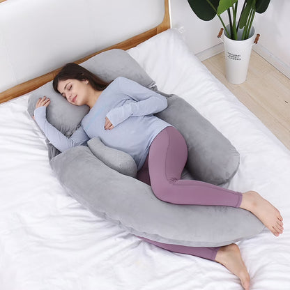 60In Extra Large U-Shaped Pregnancy Pillow with Removable Cover (Gray) 7D PP Cotton
