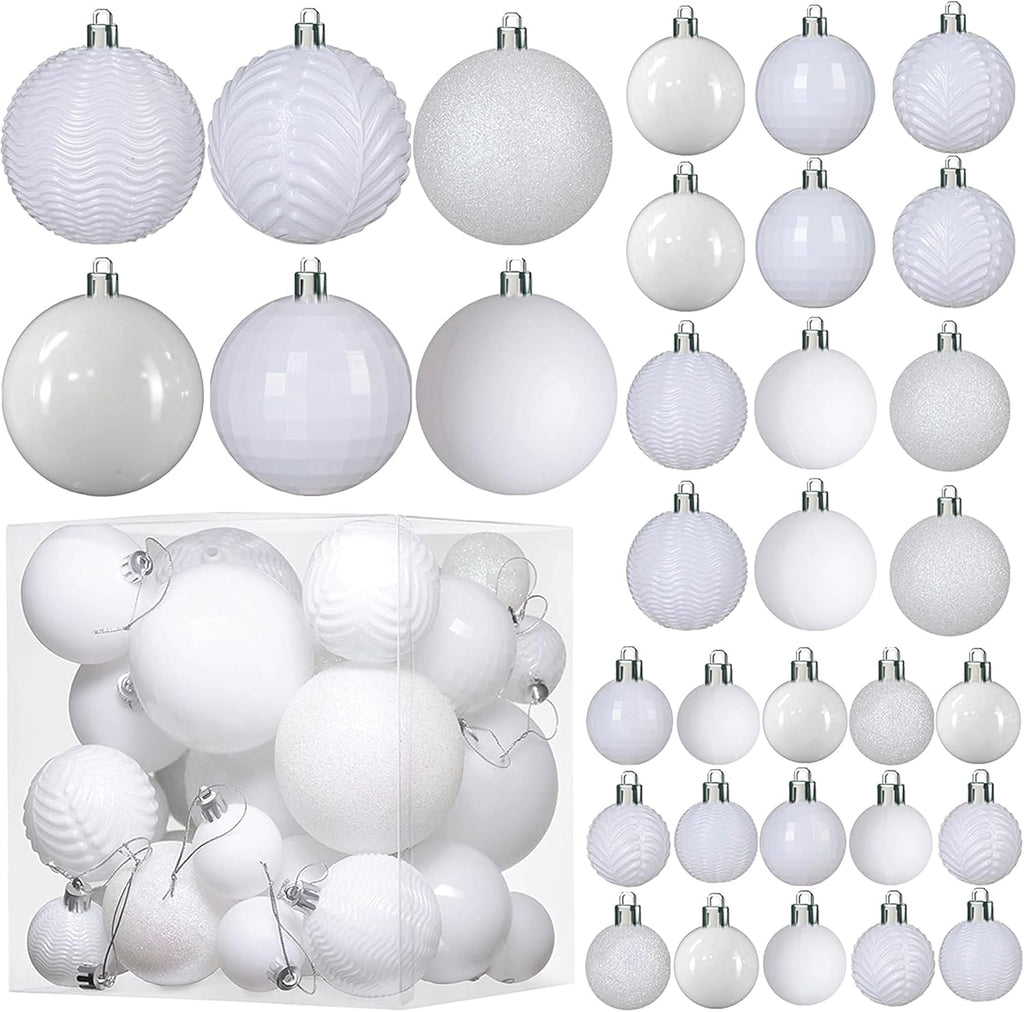  36-Piece Shatterproof Green Christmas Ornaments – 3 Sizes, 6 Styles with Hanging Loops for Tree, Wreath & Holiday Decor