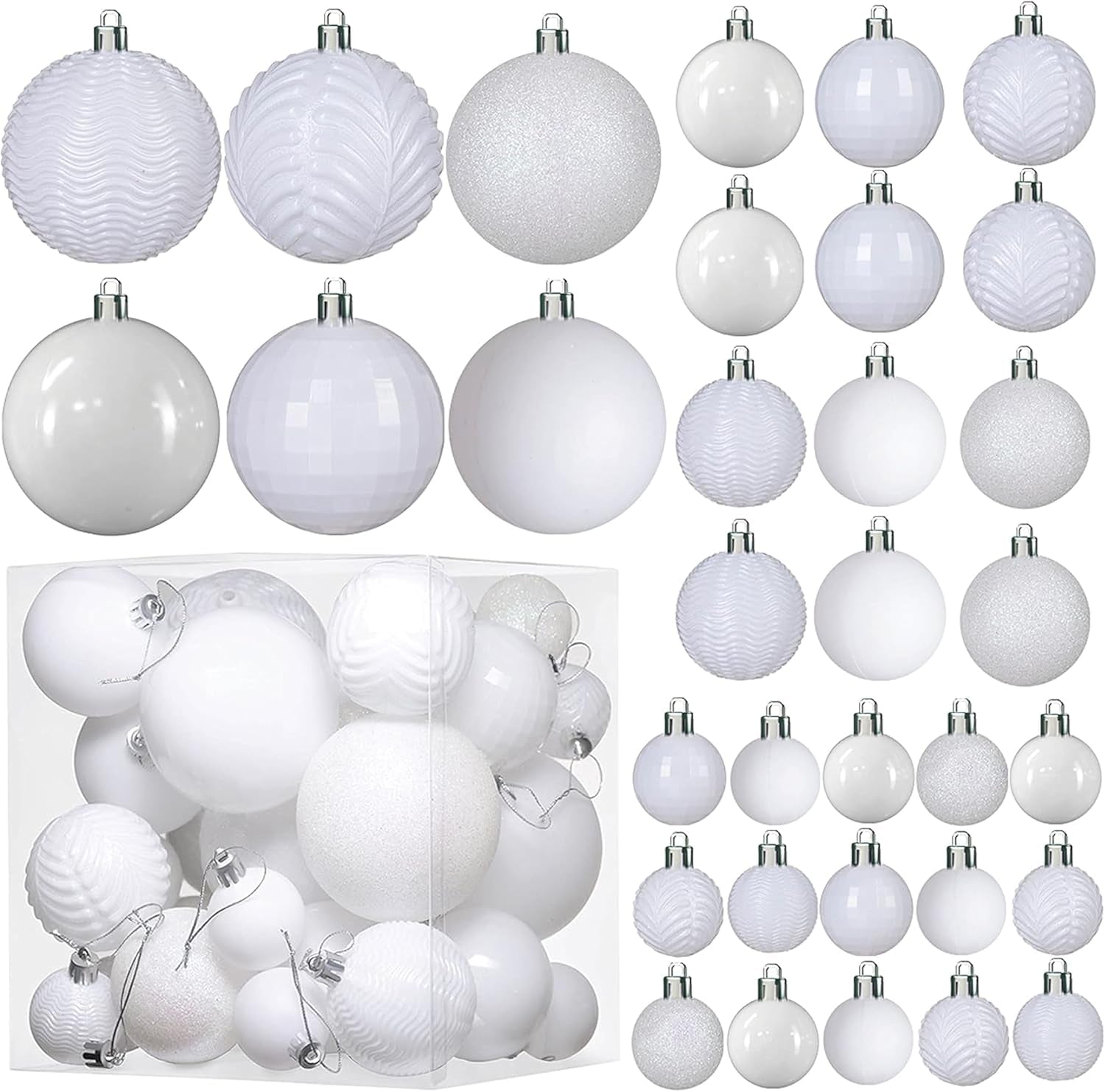  36-Piece Shatterproof Green Christmas Ornaments – 3 Sizes, 6 Styles with Hanging Loops for Tree, Wreath & Holiday Decor