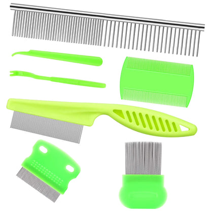 7 Pcs Pet Flea Lice Comb Dog Grooming Comb Stainless Steel Tick Combs Lice Remover Brush for Dog Cat