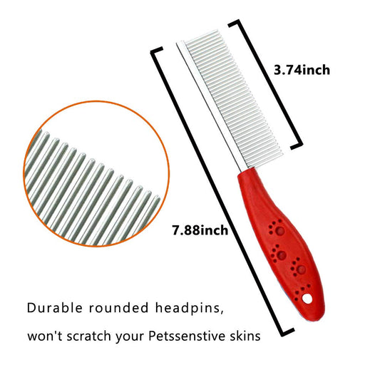 2-Pack Pet Grooming Combs for Dogs & Cats – Stainless Steel Teeth for Removing Matted Fur, Knots & Tangles (Red)