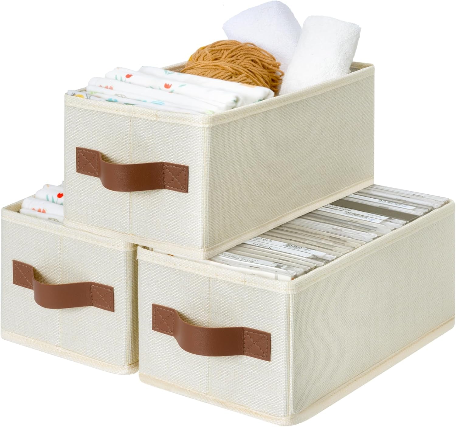 3-Pack Large Fabric Storage Bins with Handles, Collapsible Storage Boxes for Shelves & Closet Organization, Gray