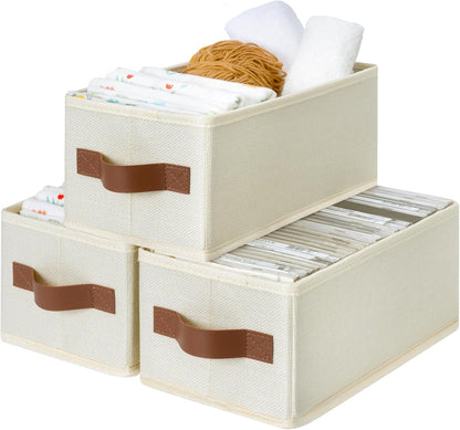 3-Pack Large Fabric Storage Bins with Handles, Collapsible Storage Boxes for Shelves & Closet Organization, Gray