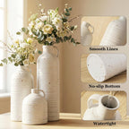 Firehold Ceramic Vase Set of 3, Rustic Home Decor Vases for Modern Farmhouse, White Boho Flower Vases for Shelf, Mantel, Table Decor, Small Decorative Vase for Dried Flowers & Pampas Grass