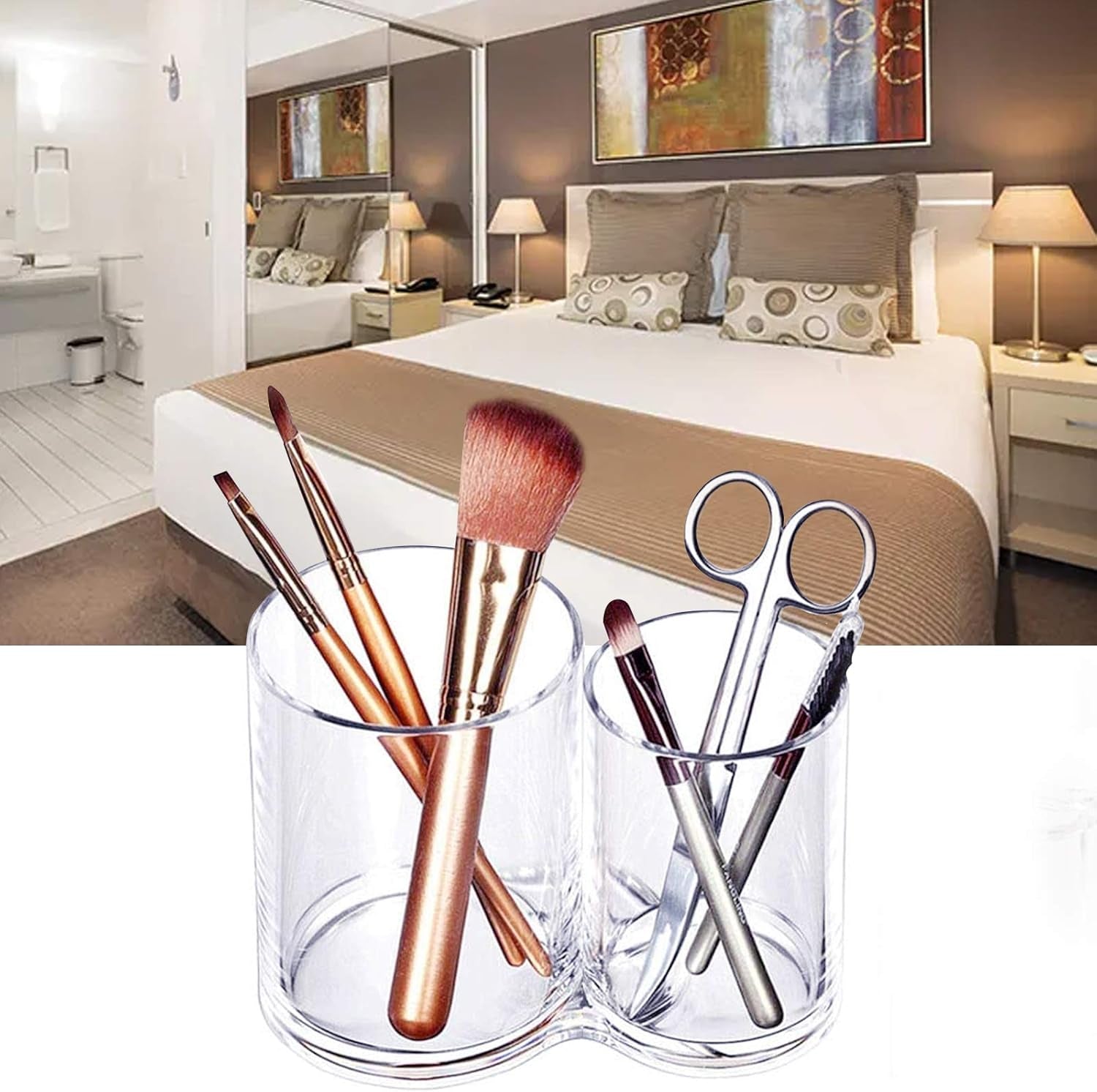 2-Pack Clear Plastic Qtip & Cotton Ball Holder Jars with Lids, Bathroom Storage Canisters (20oz & 10oz)