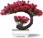 Small 8.5" Artificial Bonsai Plant, Green Faux Desktop Decor for Home, Office, Bookshelf & Bathroom