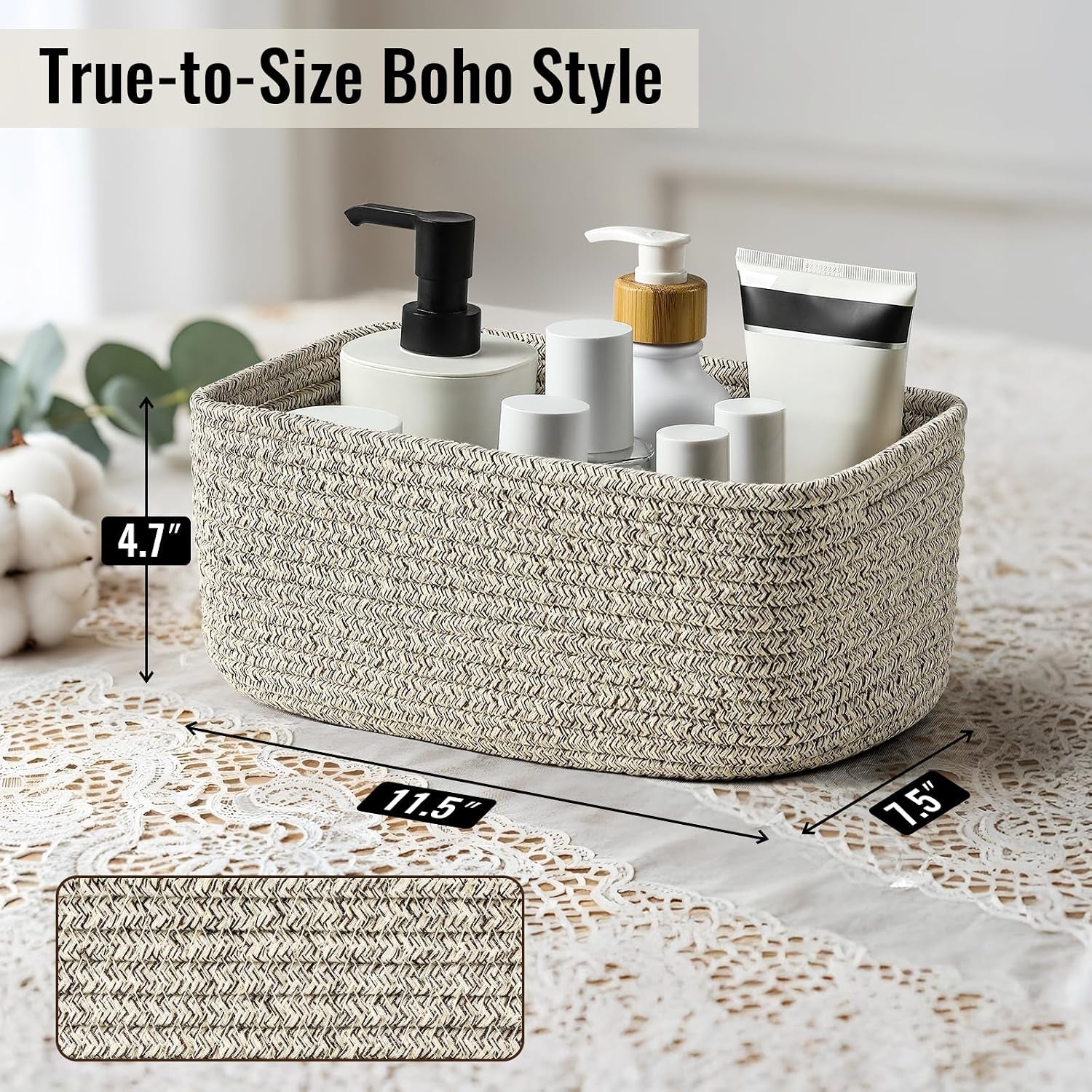 8 Pack Small Storage Baskets for Organizing, Woven Rope Bins for Bathroom, Closet, Shelf Organizer, Cute Cube Decorative Box for Towels, Baby Nursery, Toys, Gift Empty Baskets - 11.5"X7.5"X4.7"-Brown