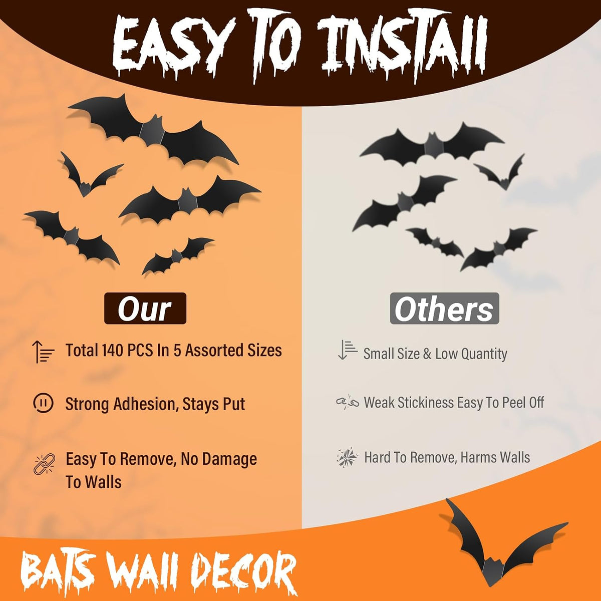 Realistic flying bat decals for Halloween walls and windows