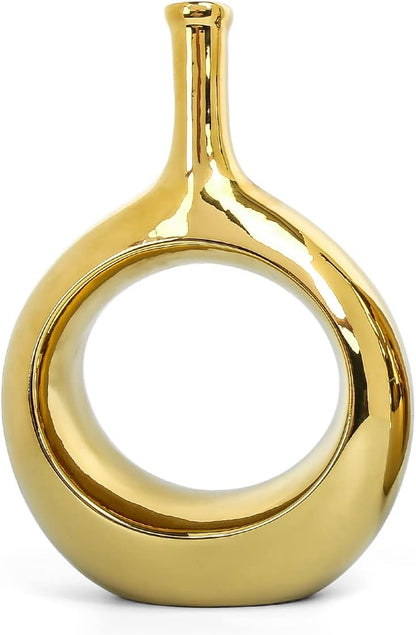 10" White Ceramic Vase for Modern Living Room, Bedroom, Kitchen Decor - Decorative Flower Vase