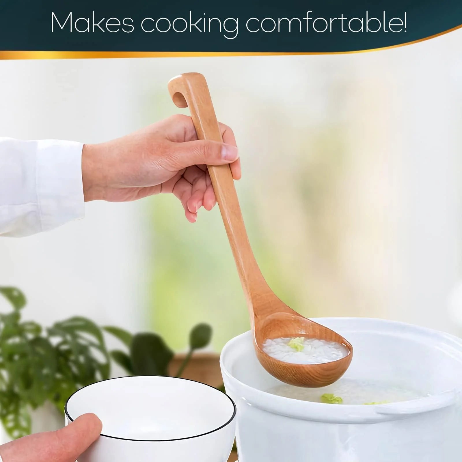 Bamboo Soup Ladle – Wooden Serving Spoon with Long Handle – Olive Wood Cooking Utensil – Durable & Natural Kitchen Tool